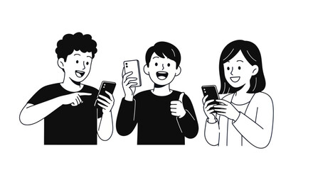 Three people using smartphones © Dongane
