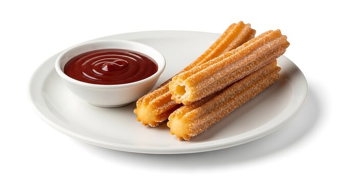 Fried chicharrones with chocolate sauce on plate
