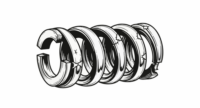 Detailed illustration of a coiled spring showing wear and tear, isolated on white