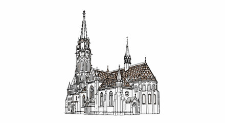 Obraz premium Elaborate Gothic church with detailed spires and tiled roof