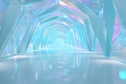 Crystal tunnel with reflection background.