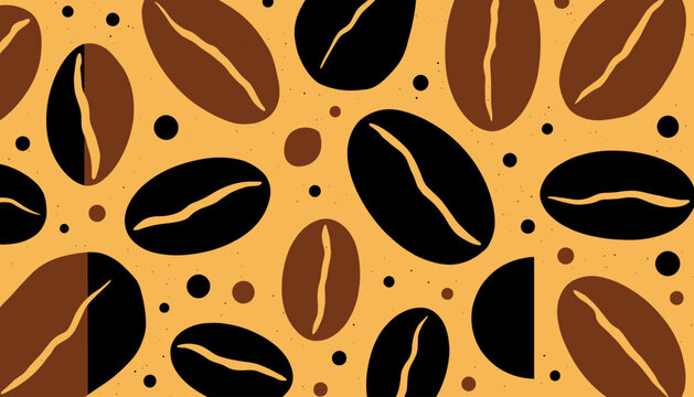 Abstract Pattern of Stylized Coffee Beans with Bold Contrasting Shapes and Earthy Tones on Beige Background