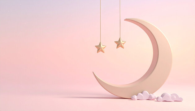 Crescent moon and stars on a pastel background