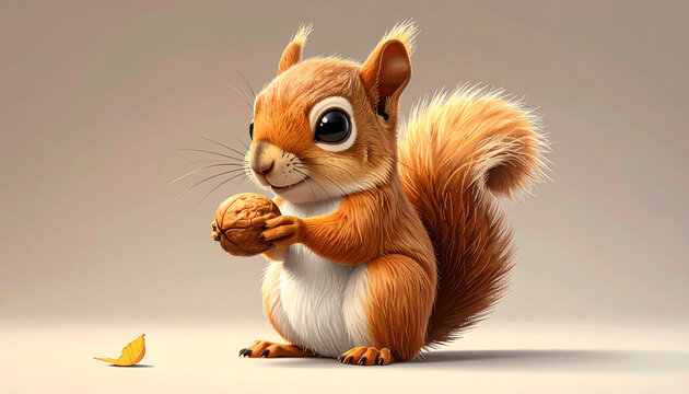 Cute cartoon squirrel holding a nut
