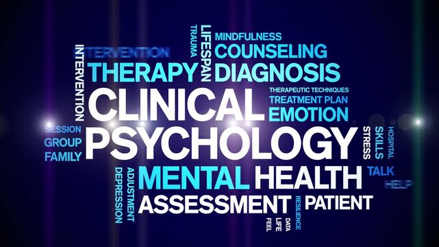 Clinical Psychology animated word cloud-text design animation tag kinetic typography seamless loop.
