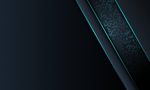 Dark Abstract Tech Background with Teal Neon Diagonal Panel and Circuit Dot Pattern Vector