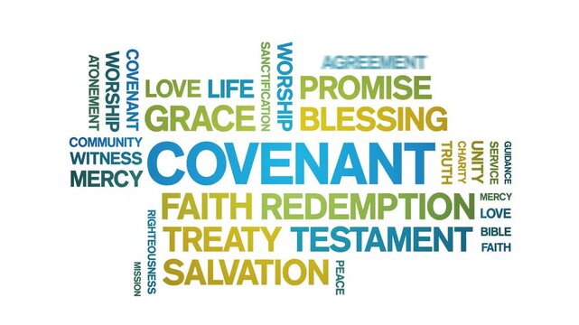 Covenant animated word cloud-text design animation tag kinetic typography seamless loop.