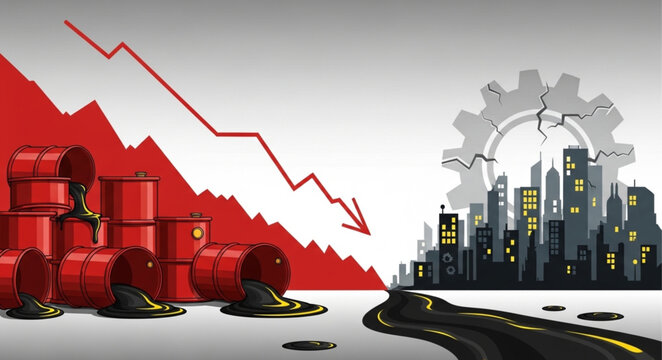 Oil industry crisis with falling prices and industrial decline.