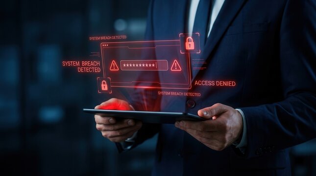 Cybersecurity alert showing a password security breach warning with a red asterisk box.