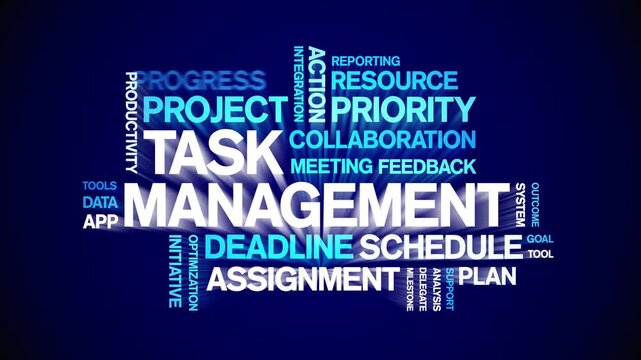 Task Management animated word cloud-text design animation tag kinetic typography seamless loop.