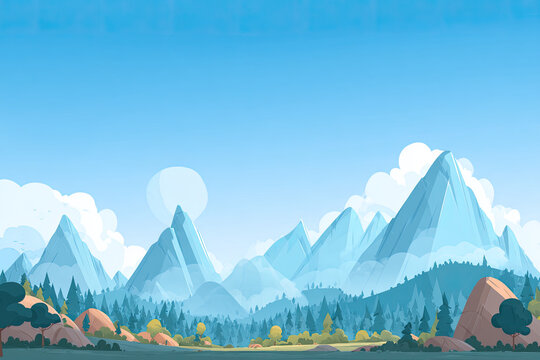 Cartoon mountain landscape in flat style. Design element for poster, card, banner, flyer. 