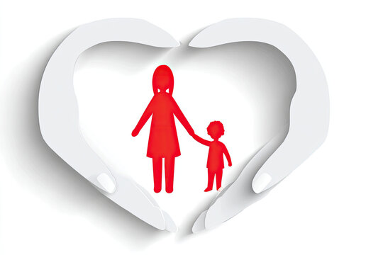 heart design with child and mother hands, family concept over white background