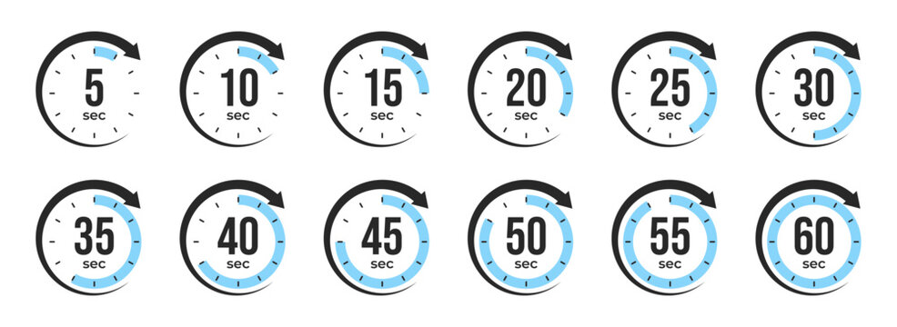 Timer icons showing 5 to 60 seconds intervals for time management