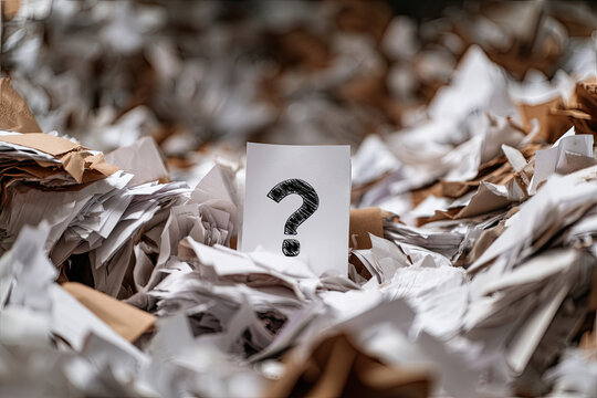 Closeup shot of a lot of paper with Question mark. 