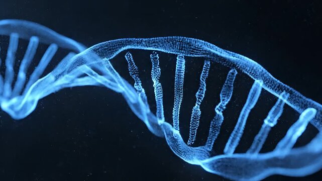Abstract Blue DNA Helix Structure Rotating on Dark Background.