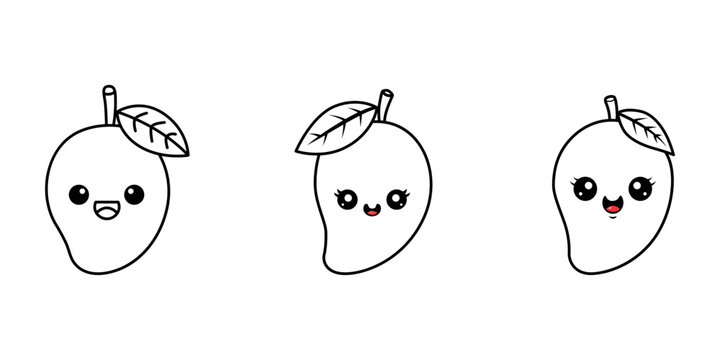 Kawaii Mango Character Outline Vector Set for Coloring