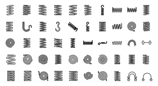 collection of spring coils and wire shapes for industrial design and engineering