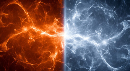 Fototapeta premium Abstract Concept of Elemental Opposition Represented by Contrasting Fire and Ice Energy