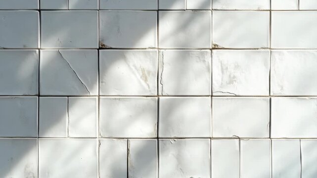 Close-up of white tile with natural light shining on it, creating shadows and highlights.