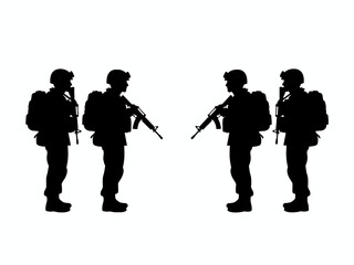 Obraz premium Soldier Silhouettes with Rifles and Tactical Gear on White