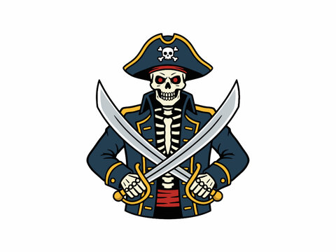 Undead Pirate Captain Holding Crossed Cutlasses Illustration