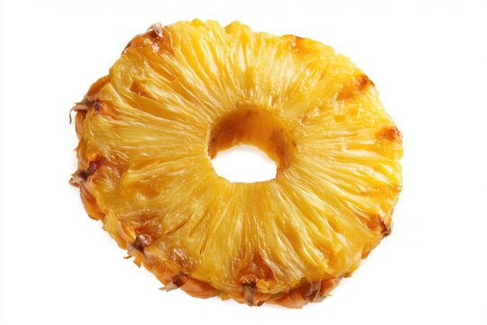 Single Dried Pineapple Ring Isolated on White Background