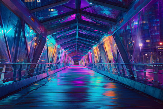 Futuristic and colorful bridge background.