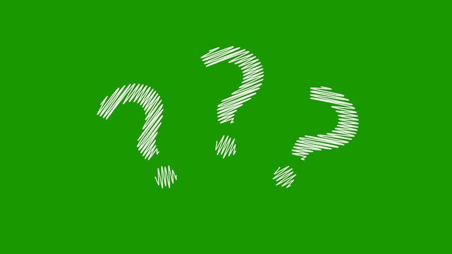 Hand draw question mark loop, Animation of Question marks moving on green background. Full HD. 4K