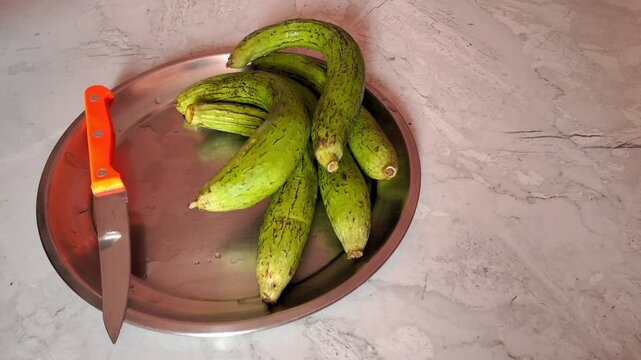 Fresh Turai (Sponge Gourd) on Plate 