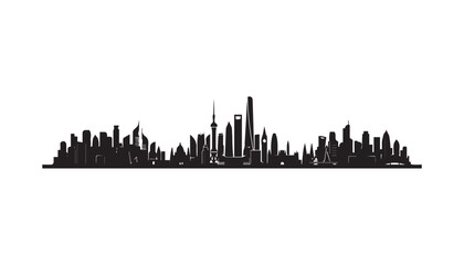 Naklejka premium black and white silhouette set of City Building very high quality vector illustration.