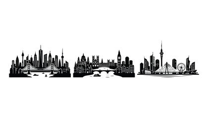 Obraz premium black and white silhouette set of City Building very high quality vector illustration.