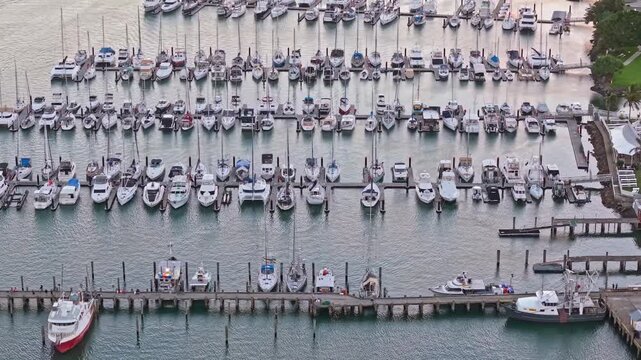 Aerial view of yachts and boats moored at Mooloolaba Marina, Sunshine Coast Queensland