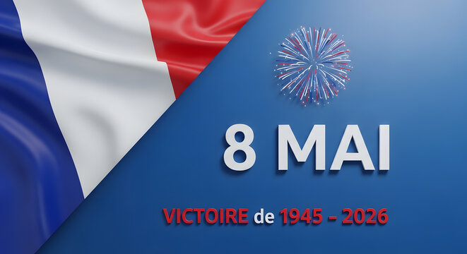 France VE Day 8 Mai banner design. Victory 1945 2026 celebration background. French flag patriotic memorial illustration. vector illustration