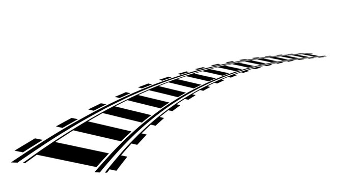 Curving Train Tracks Leading Into The Distance.