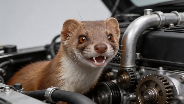Weasel in car engine compartment
