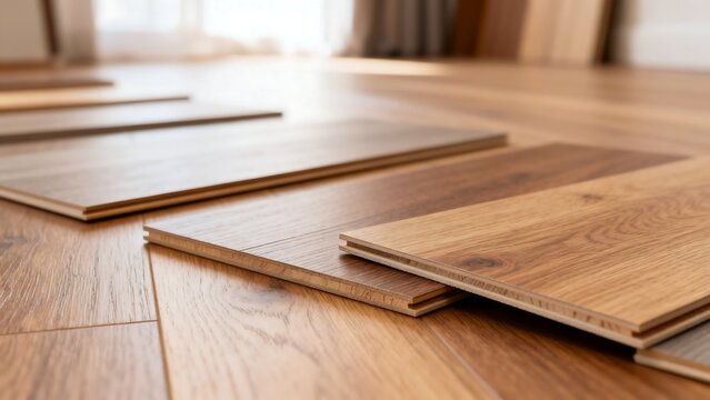Wooden floor planks on the ground