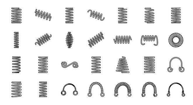 collection of various types of springs and coils in a line art style