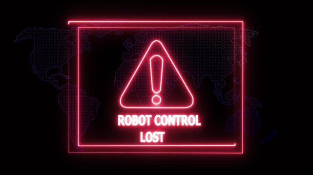 Robot Control Lost alert icon with binary code background. The attention grabbing icon highlights the importance of digital safety in today's interconnected world.4K black background ANIMATION