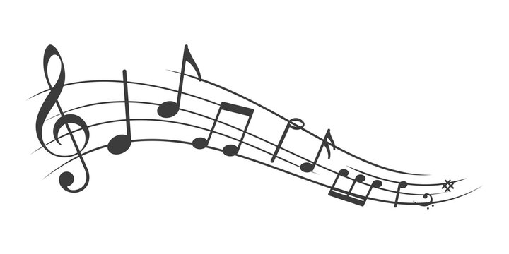 Musical notes. Treble clef on sheet music. Musical note icons.