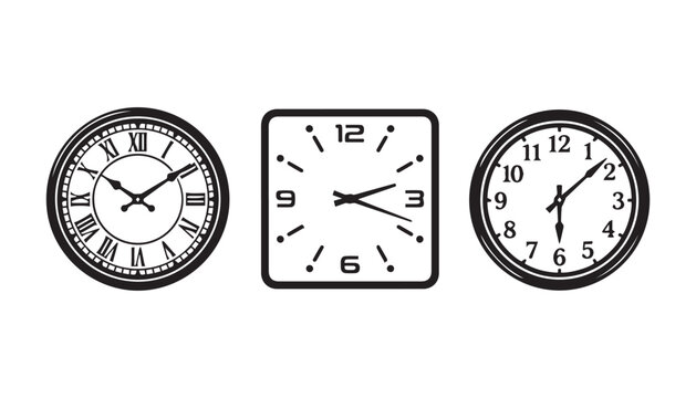 black and white silhouette set of wall clock very high quality vector illustration.