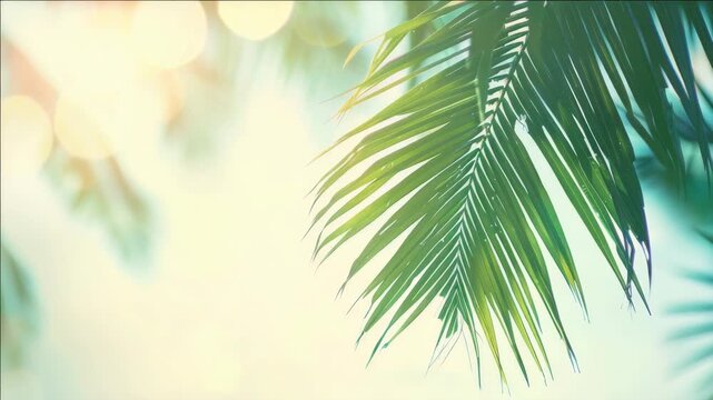 A tranquil scene featuring a palm tree with the sun shining through its leaves. Ideal for travel and vacation ry.