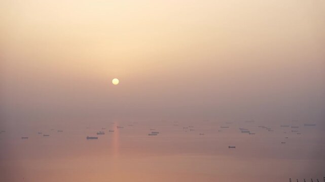 Tankers and cargo vessels waiting at sea in Strait of Hormuz trade route, 4k stock video 