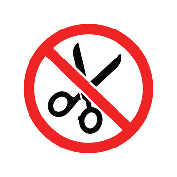 Do not cut sign with black scissors icon inside a red forbidden circle Vector