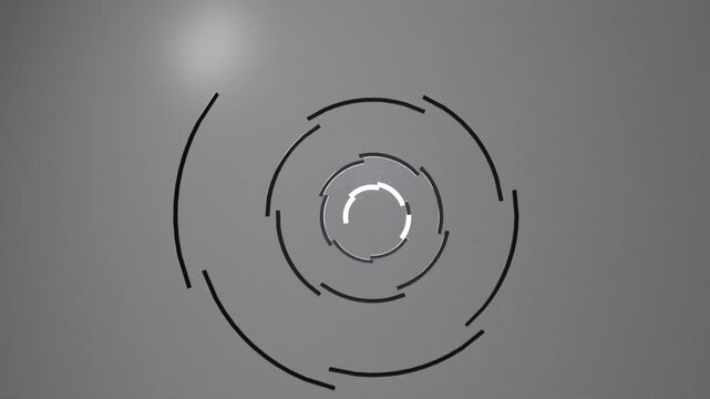 A consistent loop of rotating arcs; suitable as background music for short films and video production, or for use in VJing