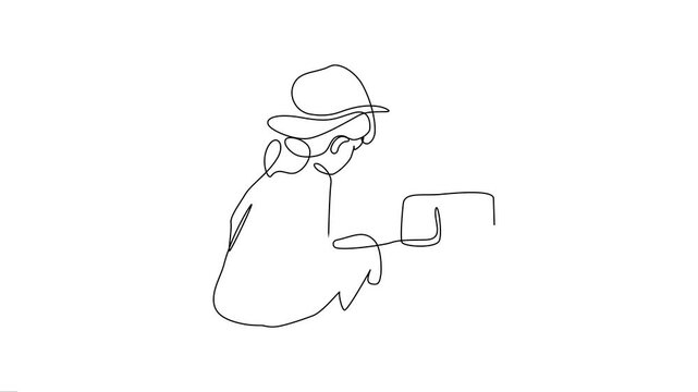 Girl Building Sandcastle Continuous Line Animation.
