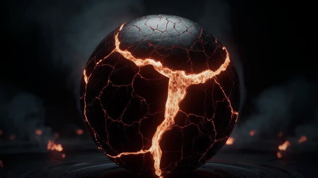 Futuristic Obsidian Sphere with Burning Orange Plasma Core