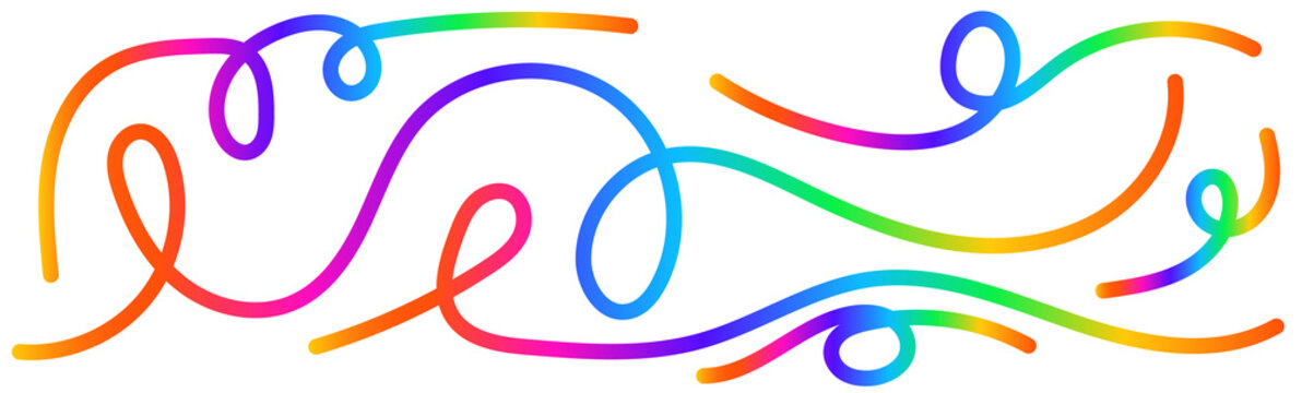 Rainbow swirls and lines border with white background design element hand drawn graphic resource isolated on white decoration abstract colorful artistic creative gradient horizontal