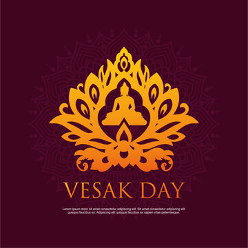 Luxury Vesak Day 2026 Greeting Card with Golden Buddha Purnima and Abstract Lotus Symbol. Ideal for Greeting Cards, Banners, Social Media, Background. Vector Illustration.