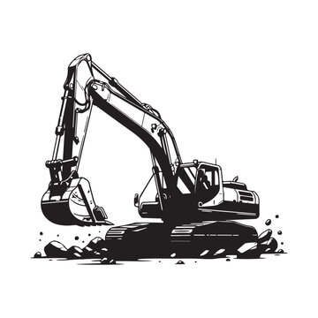 Black excavator digging in the ground
