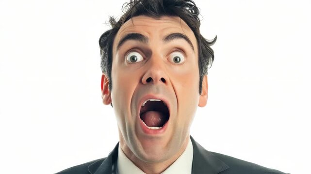 A man with a surprised expression on his face, dressed in a suit and tie.